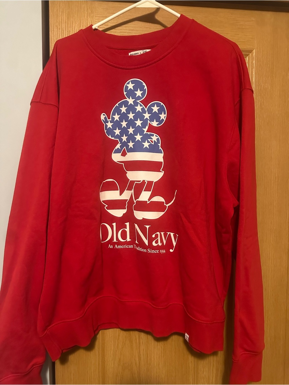 Old Navy Red Crewneck with Stars and Stripes Mickey Graphic